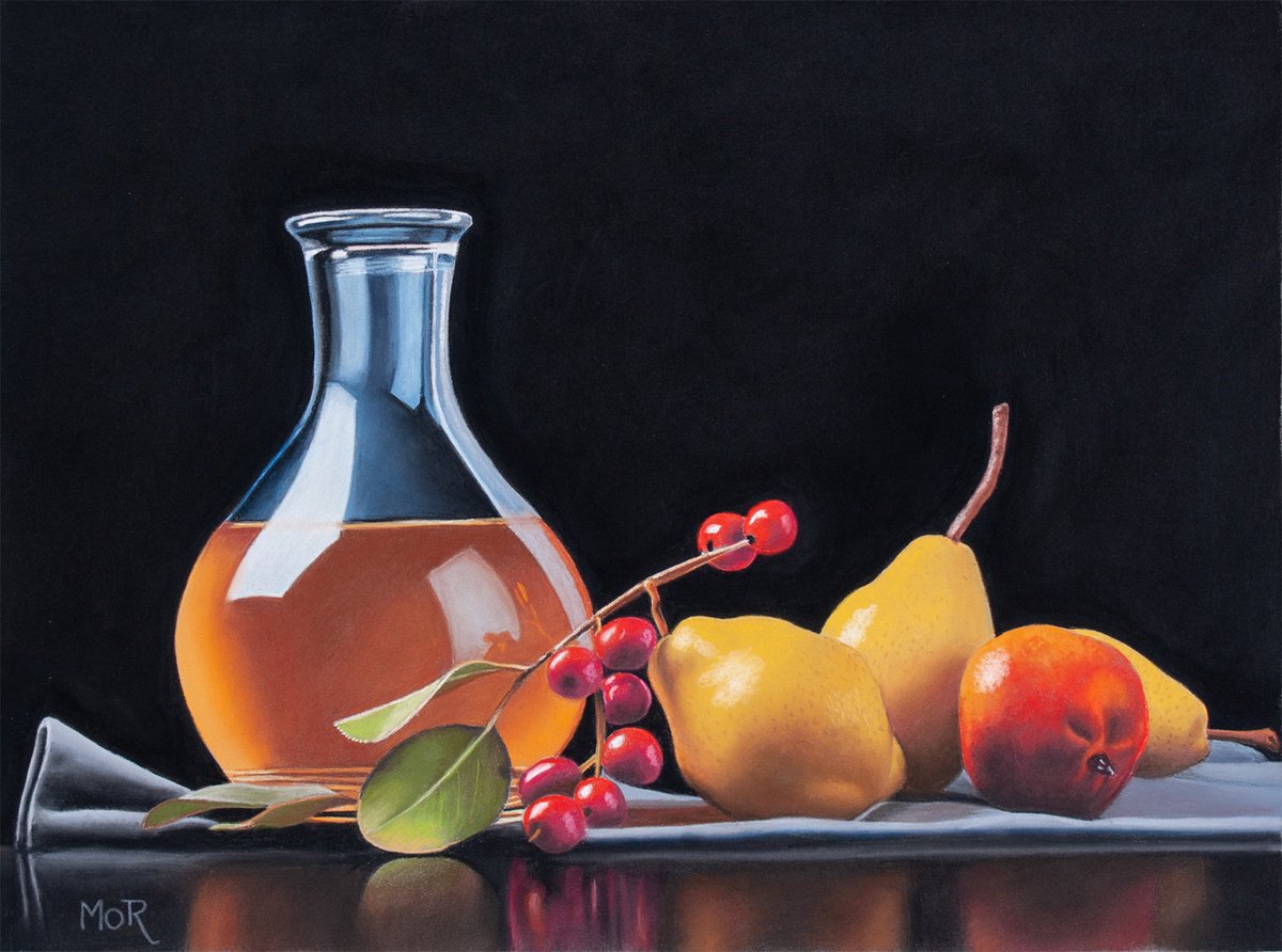 Photorealistic Still Life Pastel Drawing By Dietrich Moravec, 16 X 12, Collected Warmth, Original Artwork