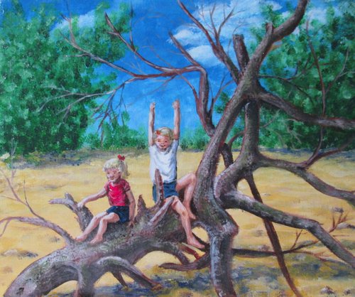 Children Climbing a Tree by MARJANSART