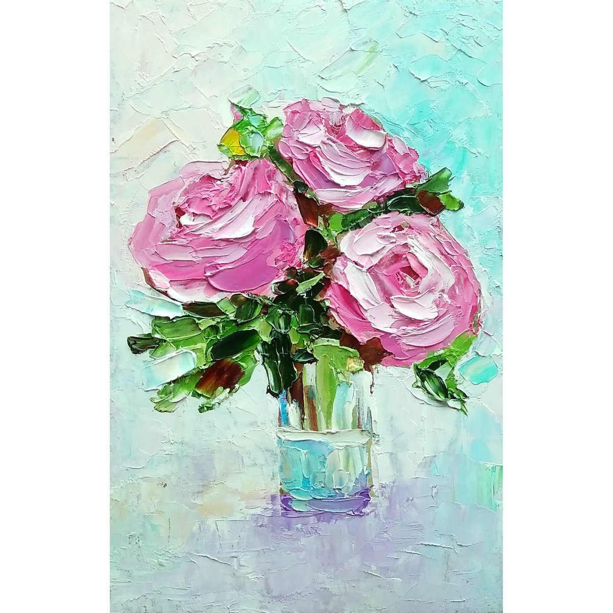 Red Roses Painting Original Art Small Oil Artwork Flower Wall Art Floral Mini Oil Painting by Yulia Berseneva