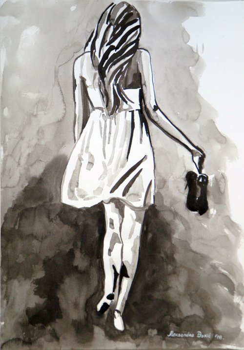 Girl in a summer dress / 42 x 29.7 cm by Alexandra Djokic