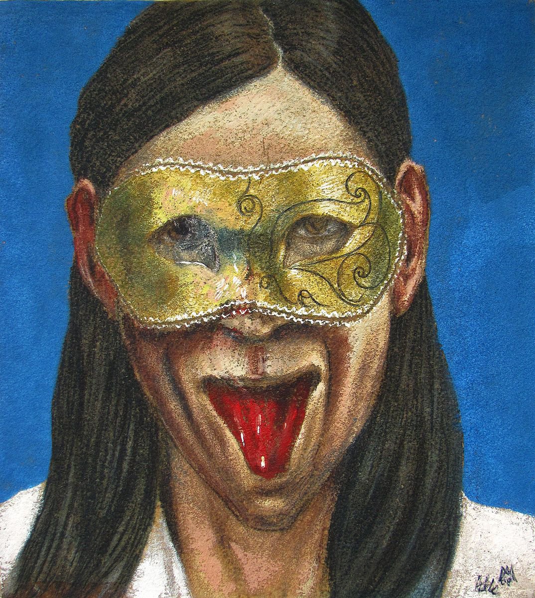 Portrait Painting By Antonio Mele, 19 X 21, Gorgona Con Maschera, Original Artwork