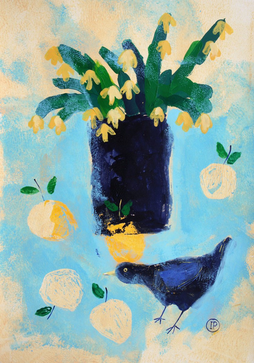 Impressionistic Animal Acrylic Painting By Irina Plaksina, 12 X 17, My Little Bird, Original Artwork