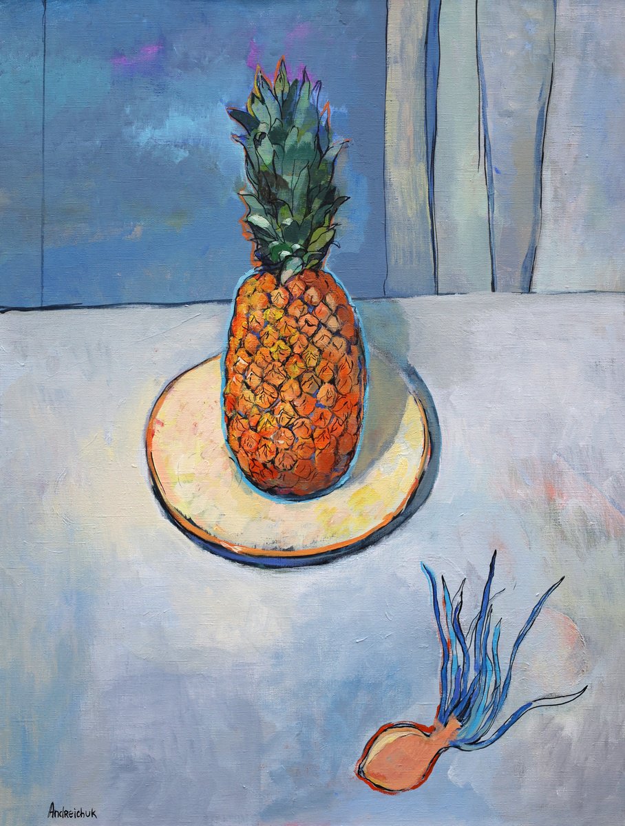 Surrealistic Acrylic Painting , Pineapple With Onion By Artem Andreichuk, 30 X 39, Artwork For Sale On Artfinder