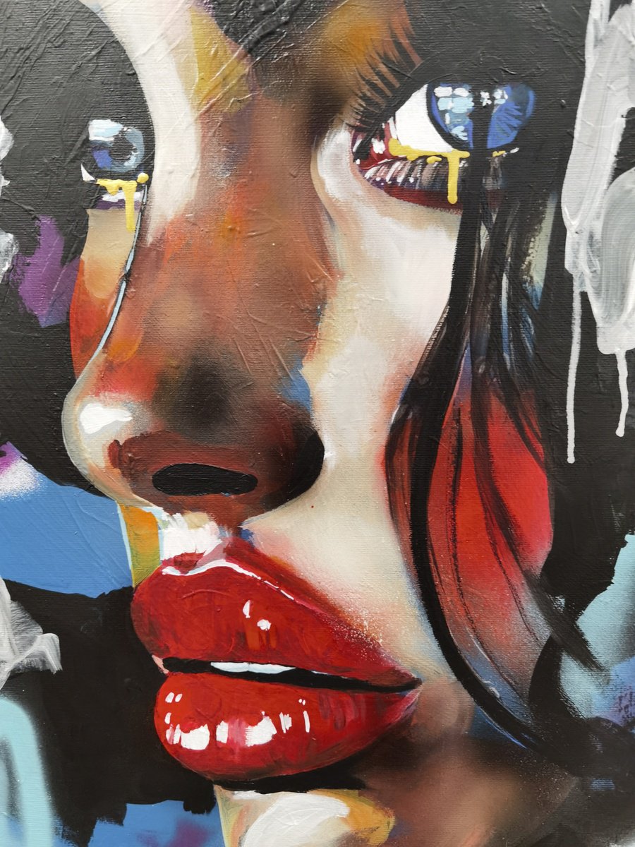 Abstract Portrait Painting By Kanim, 20 X 24", Tears Of Love, Original Artwork