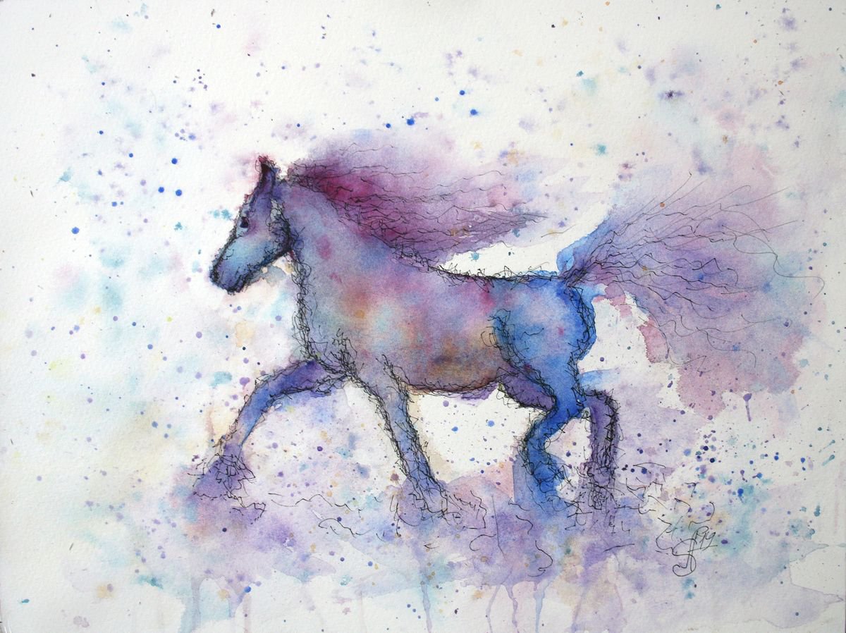 Expressive Animal Watercolour By Salana Art / Svetlana Samovarova, 12 X 9", Sky Horse, Original Artwork