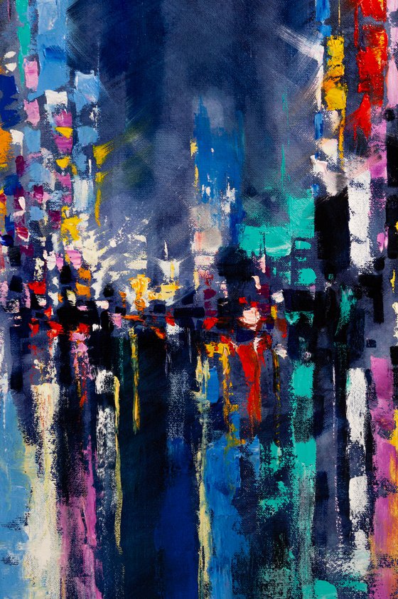 "Night city" Large painting 85x60 cm