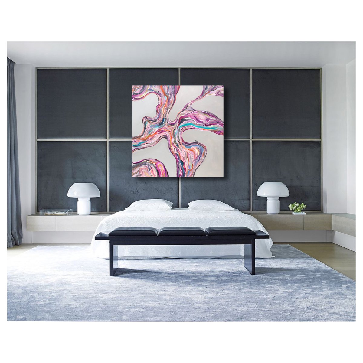 Expressive Abstract Oil Painting By Maria Esmar, 48 X 48", Sophisticated, Original Artwork