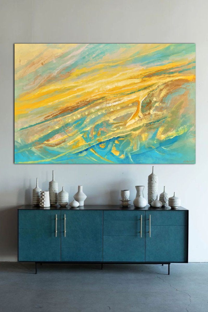 Abstract Oil Painting By Tigran Mamikonyan, 59 X 39", Sunrise Vi 100X150Cm, Original Artwork