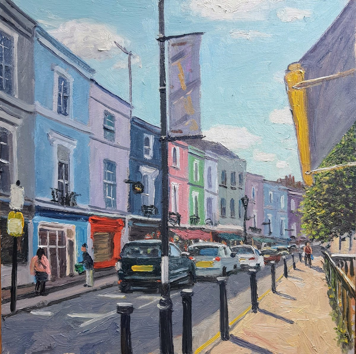 Impressionistic Cityscapes Oil Painting By Roberto Ponte, 14 X 14", Portobello Rd London, Original Artwork