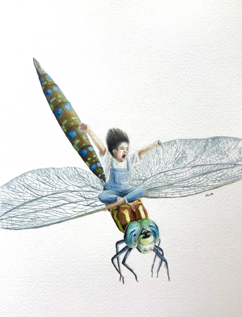 Illustrative Portrait Oil Painting By Joule Kim, 9 X 12", Joy Of Flying, Original Artwork