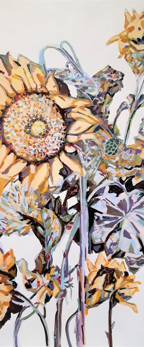 Sunflowers / 100 x 70 cm, Acrylic on paper , Large format by Alexandra Djokic