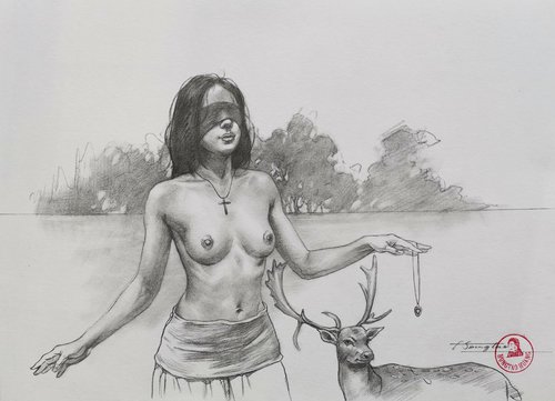 Drawing  Girl and deer #21914 by Hongtao Huang