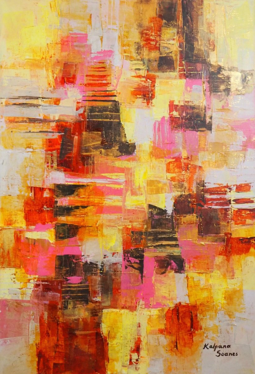 Organic Abstract Acrylic Painting By Kalpana Soanes, 26 X 38", Love On A Shoestring, Original Artwork