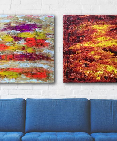 "Emotionally Charged" - Save As Series - Original Large PMS Abstract Diptych Acrylic Paintings On Canvas - 60" x 30" by Preston M. Smith (PMS)