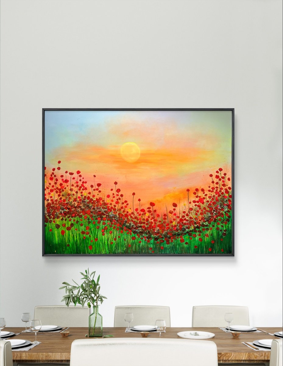 Impressionistic Botanical Painting By Henrieta Angel, 48 X 36, Summer Sky, Original Artwork