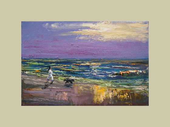 Walk with a Friend ... Sea shore. Sunset /  ORIGINAL PAINTING