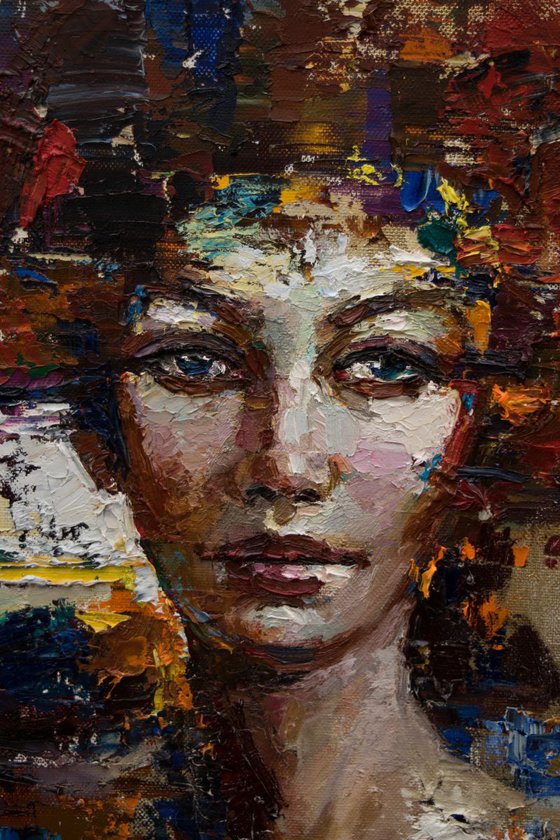 Abstract girl portrait painting, Original oil painting