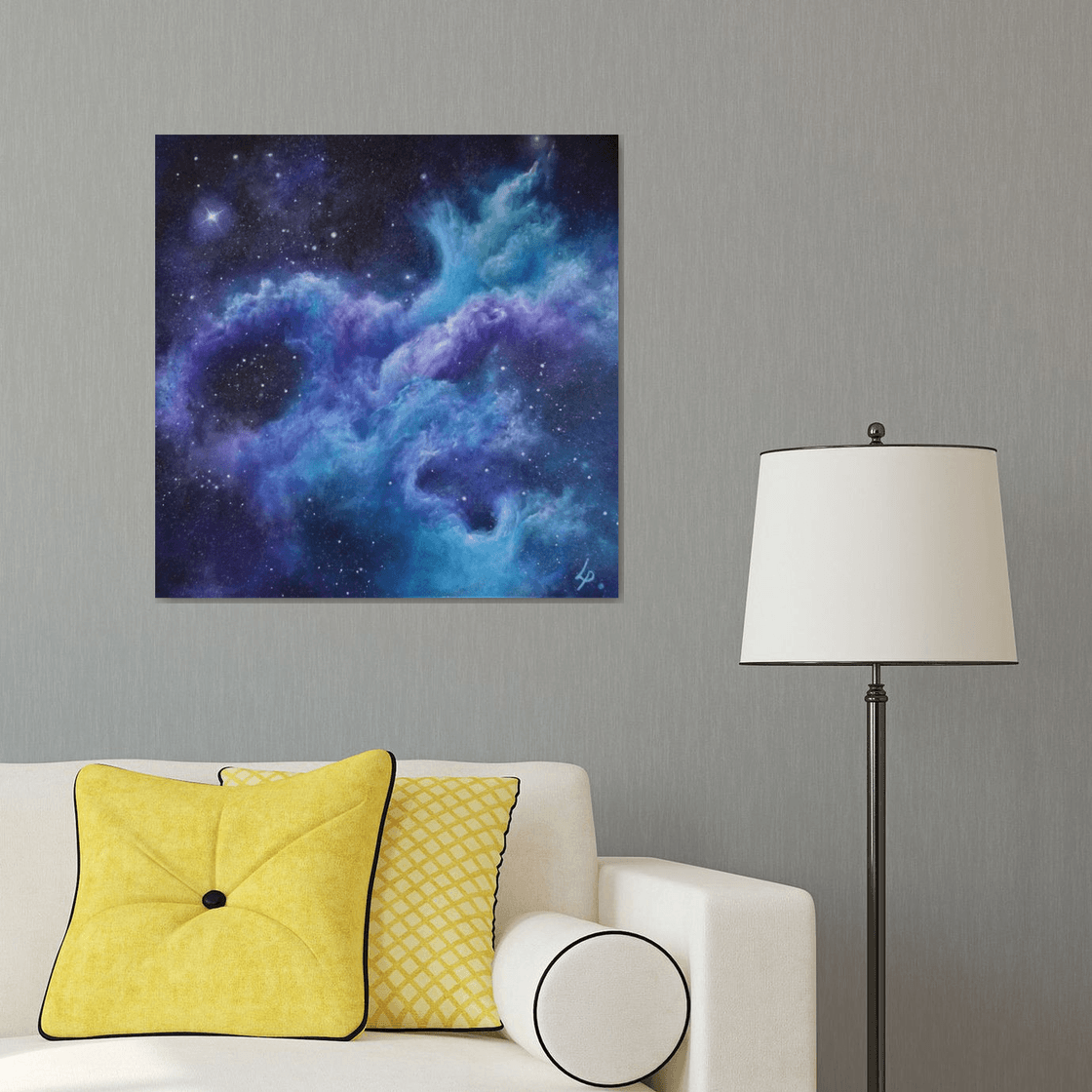 'Far Above THe World' Space Art, Fingerpainted Acrylic painting by