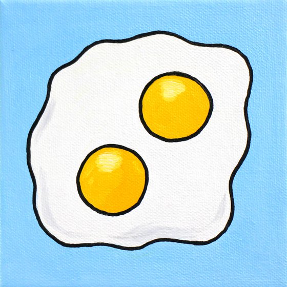 Fried Egg Double Yolk Pop Art Painting On Mini Canvas