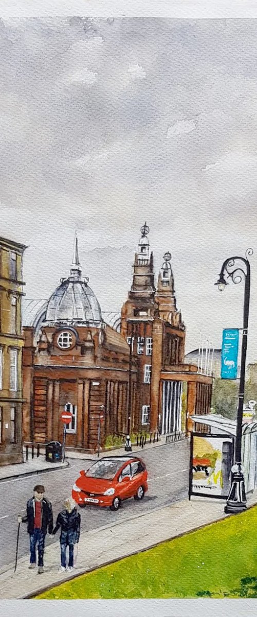 Glasgow Cityscape Kelvin Hall Watercolour Painting Scottish Artist by Stephen Murray