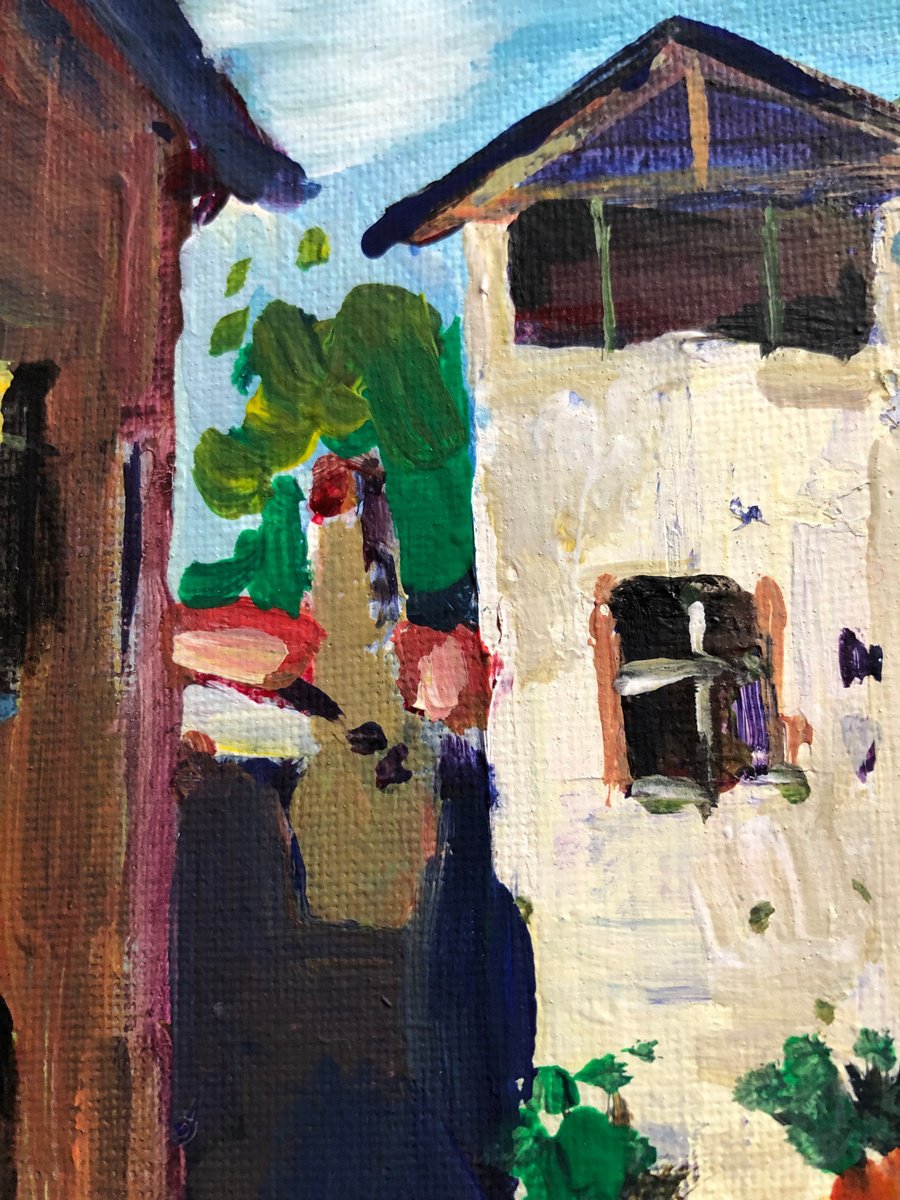 Impressionistic Cityscapes Acrylic Painting By Sona Adalyan, 7 X 9", Croatia Iii, Original Artwork