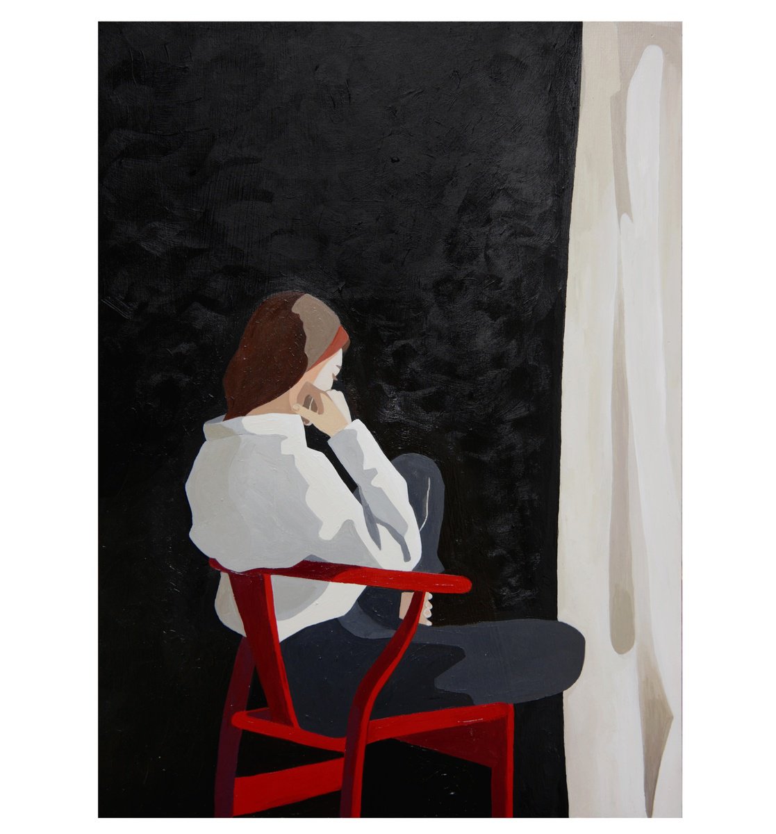 Expressive Portrait Acrylic Painting By Young Park, 13 X 18", A Room Of One