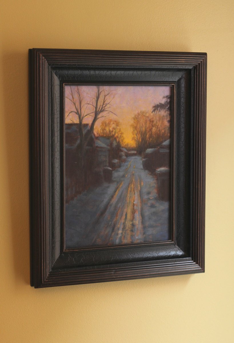 Expressive Oil Painting , Alley Nocturne In Winter By John Fleck, 14 X 17, Artwork For Sale On Artfinder
