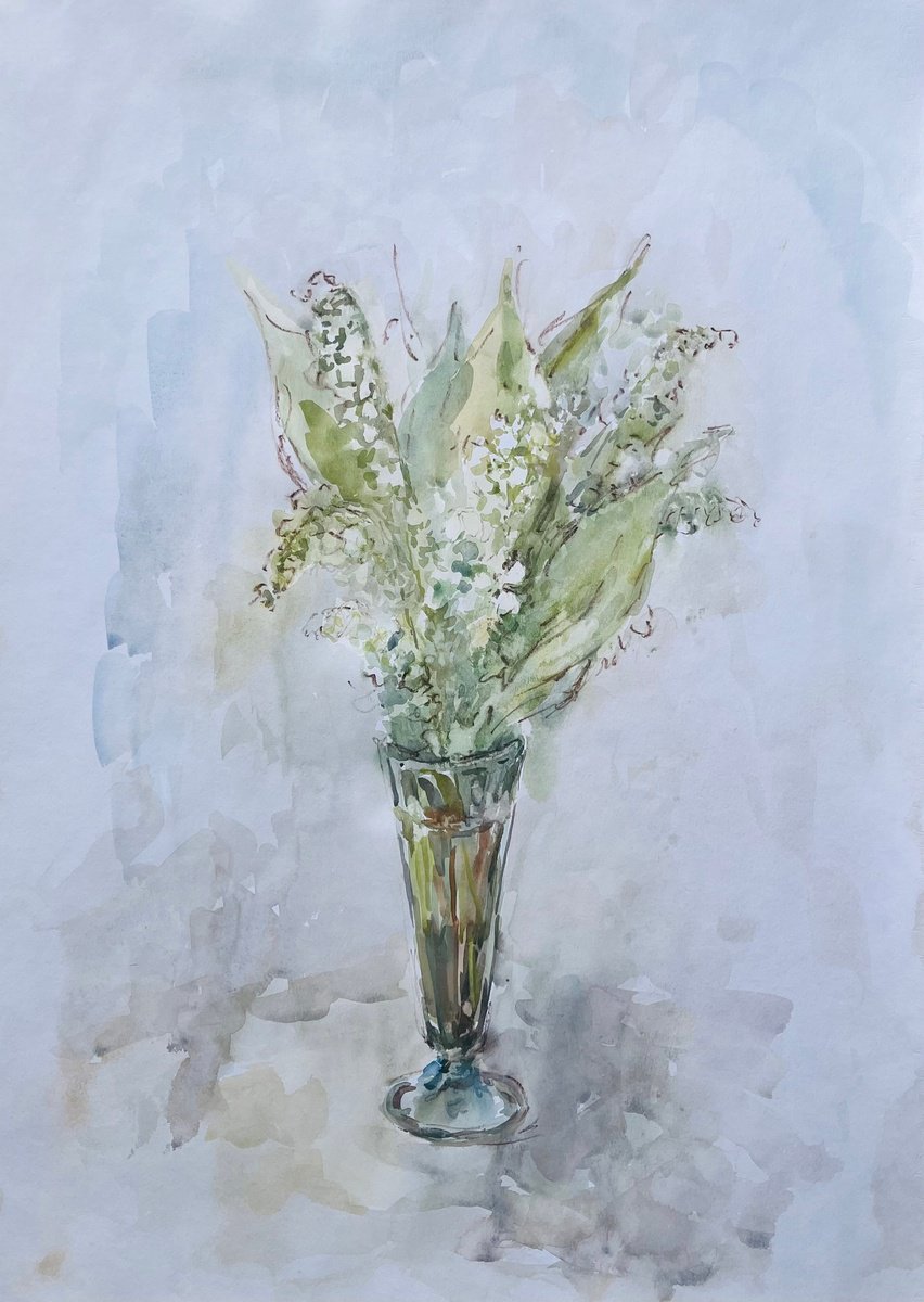 Impressionistic Still Life Drawing By Elena Klyan, 18 X 24, Lily Of The Valley 17,7X23,6In, Original Artwork