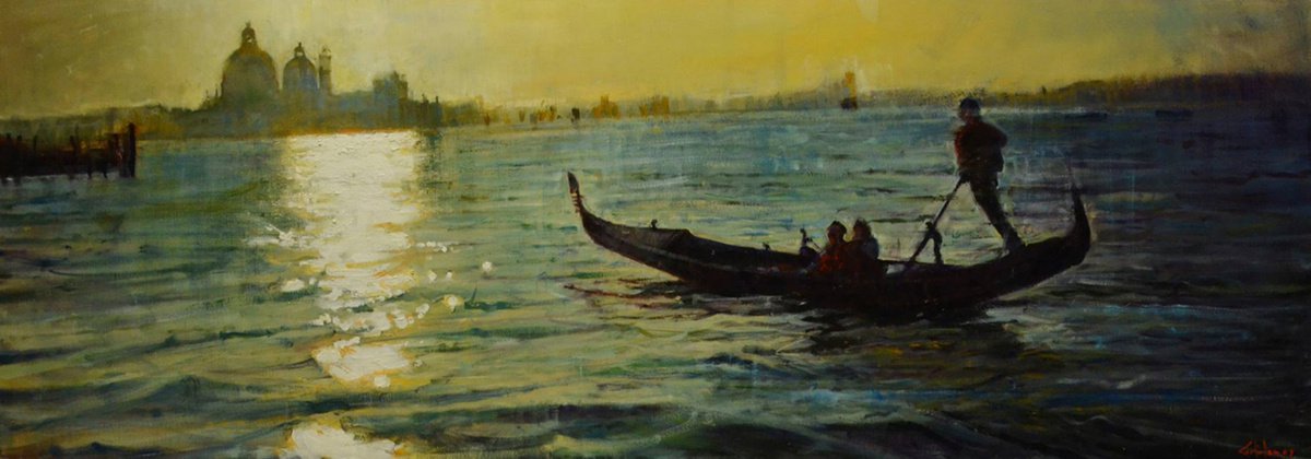 Photorealistic Oil Painting , Lovers & Gondolier By Marco Ortolan, 43 X 16, Artwork For Sale On Artfinder
