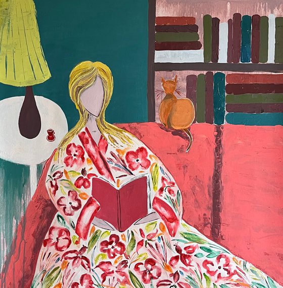 Woman Cat Original Painting