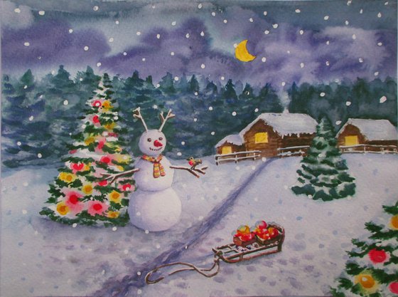 Holidays are Coming - Christmas and New Year watercolor greeting card