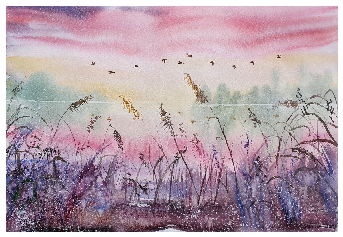 Impressionistic Landscape Watercolour By Yulia Schuster, 17 X 12", A Quiet Mind, Original Artwork