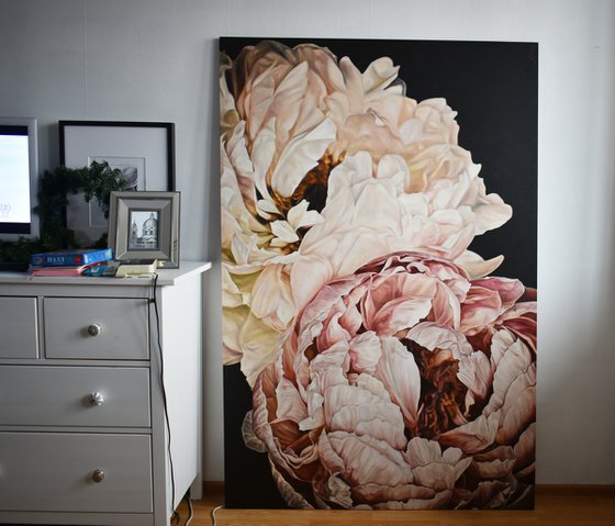 Huge oil painting with peonies Elegant 180 * 120 cm