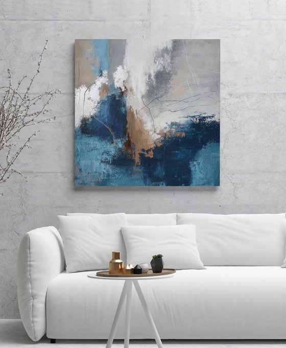 "Wave 2" Navy gray abstract acrylic art