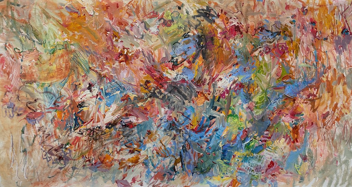 Expressive Abstract Oil Painting By Lana Verdi, 56 X 30", Hotpot, Original Artwork