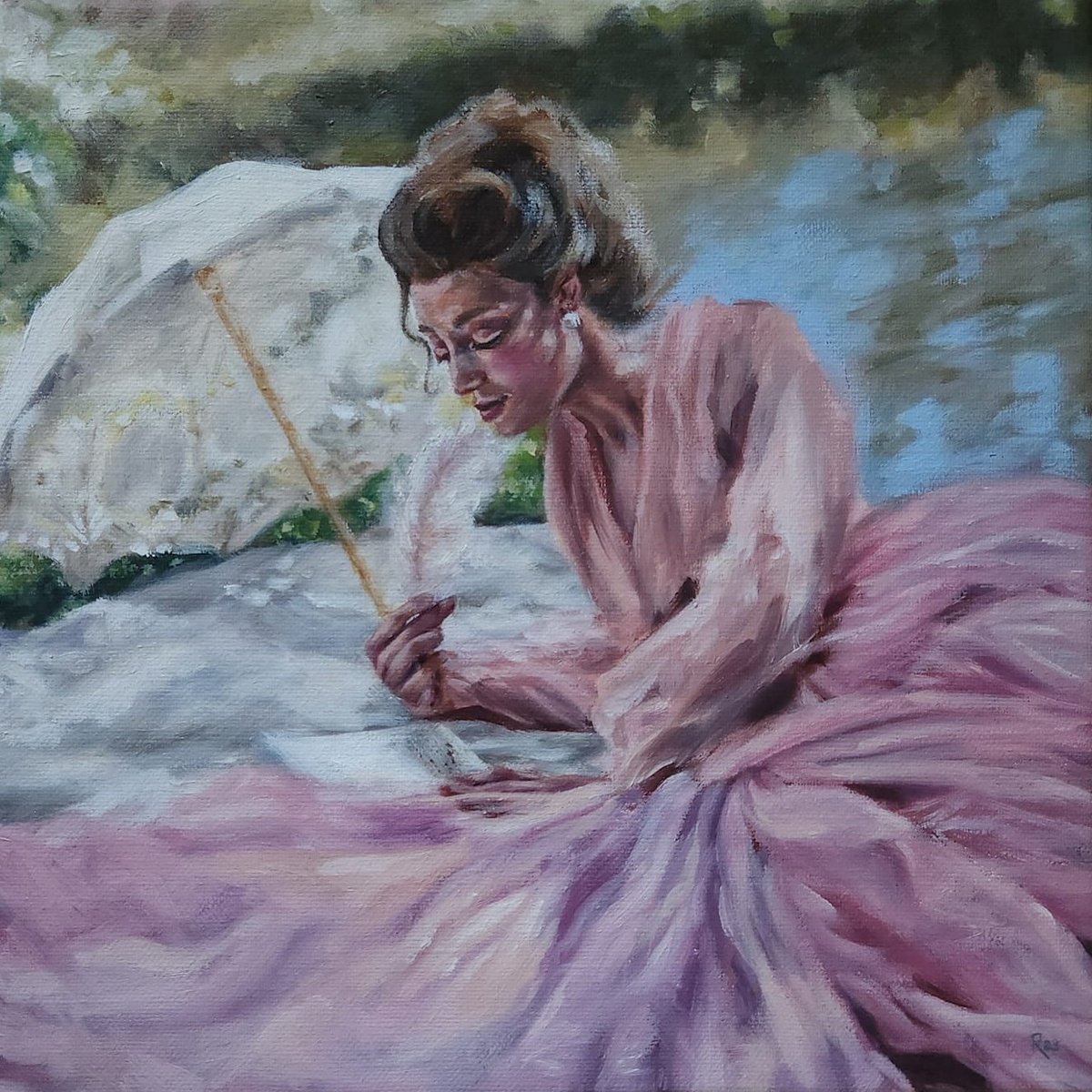 Impressionistic Portrait Oil Painting By Regina Mailloux, 10 X 10", "Memories Of You", Original Artwork