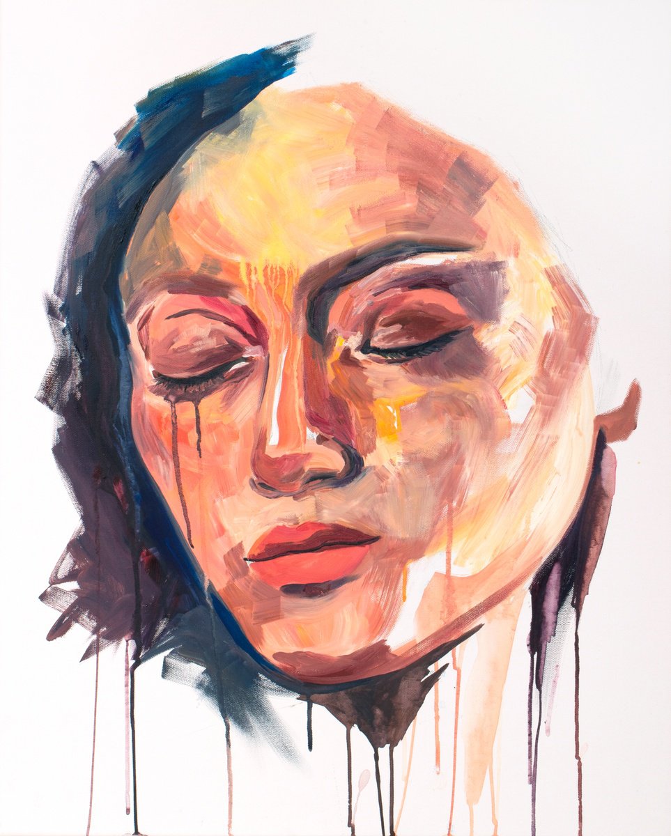 Expressive Portrait Oil Painting By Elizabeth Becker, 24 X 30, Melancholia No. 2, Original Artwork