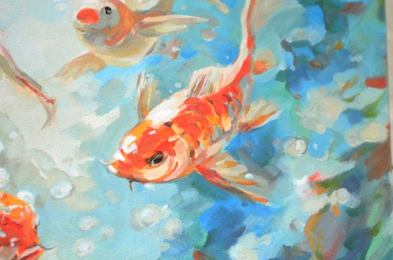 Bright red fish on blue