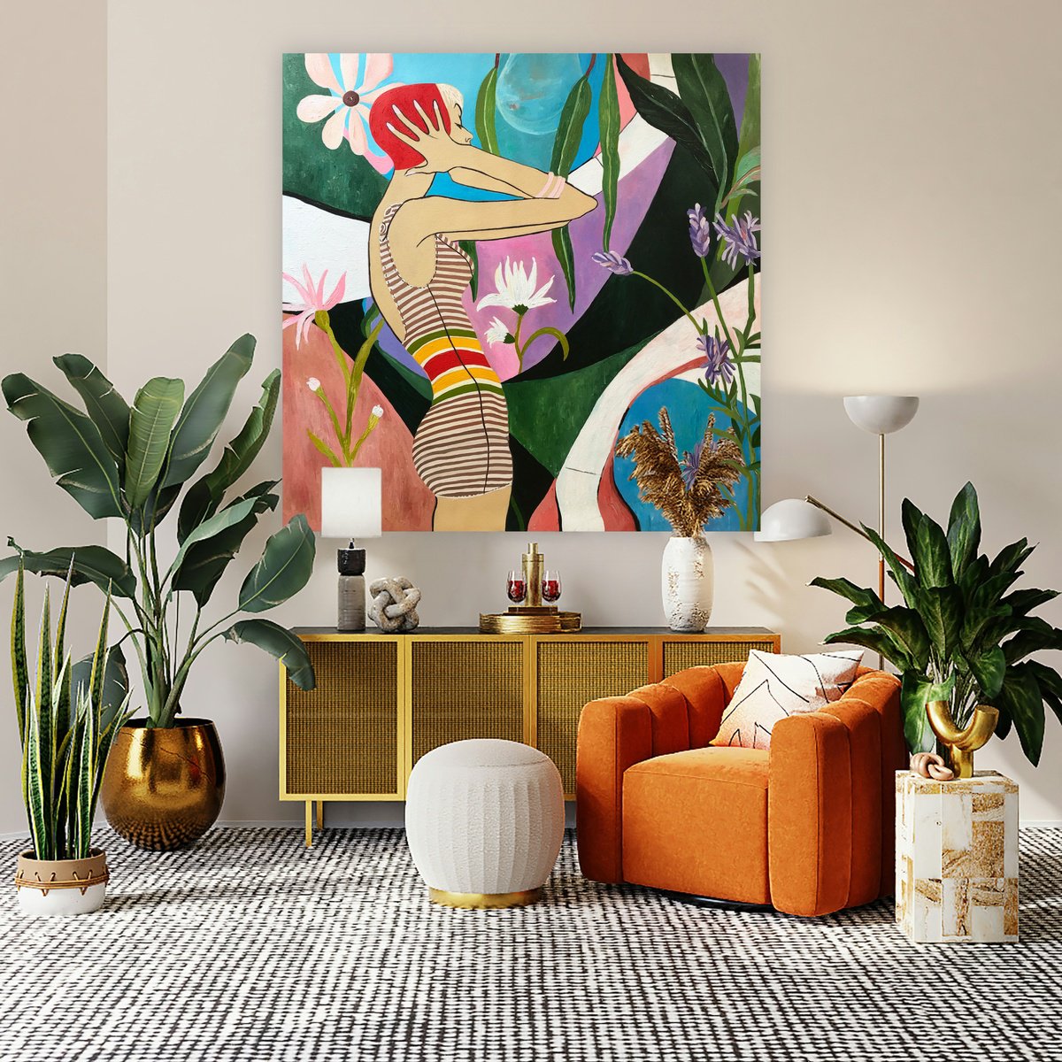 Illustrative Acrylic Painting , Dancing Blossoms By Artemisia, 33 X 33, Artwork For Sale On Artfinder