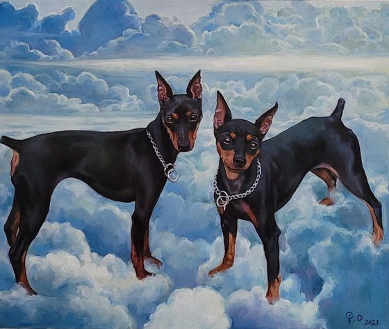 Commission Portraits of Passed Twin Dogs