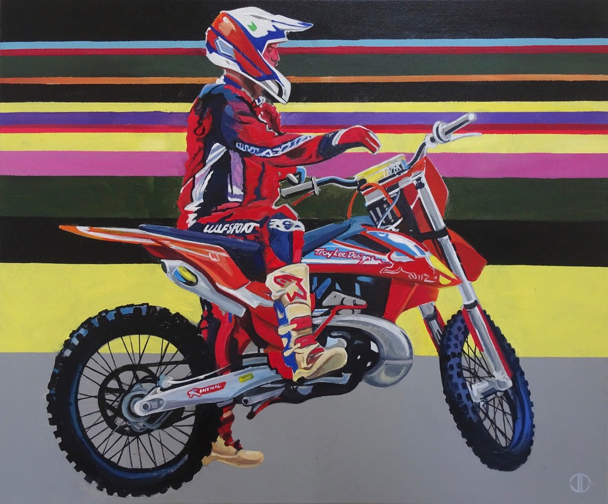 Graphic Portrait Acrylic Painting By Joseph Lynch, 24 X 20, Msi Moto-Stunts International Stuntrider, Original Artwork