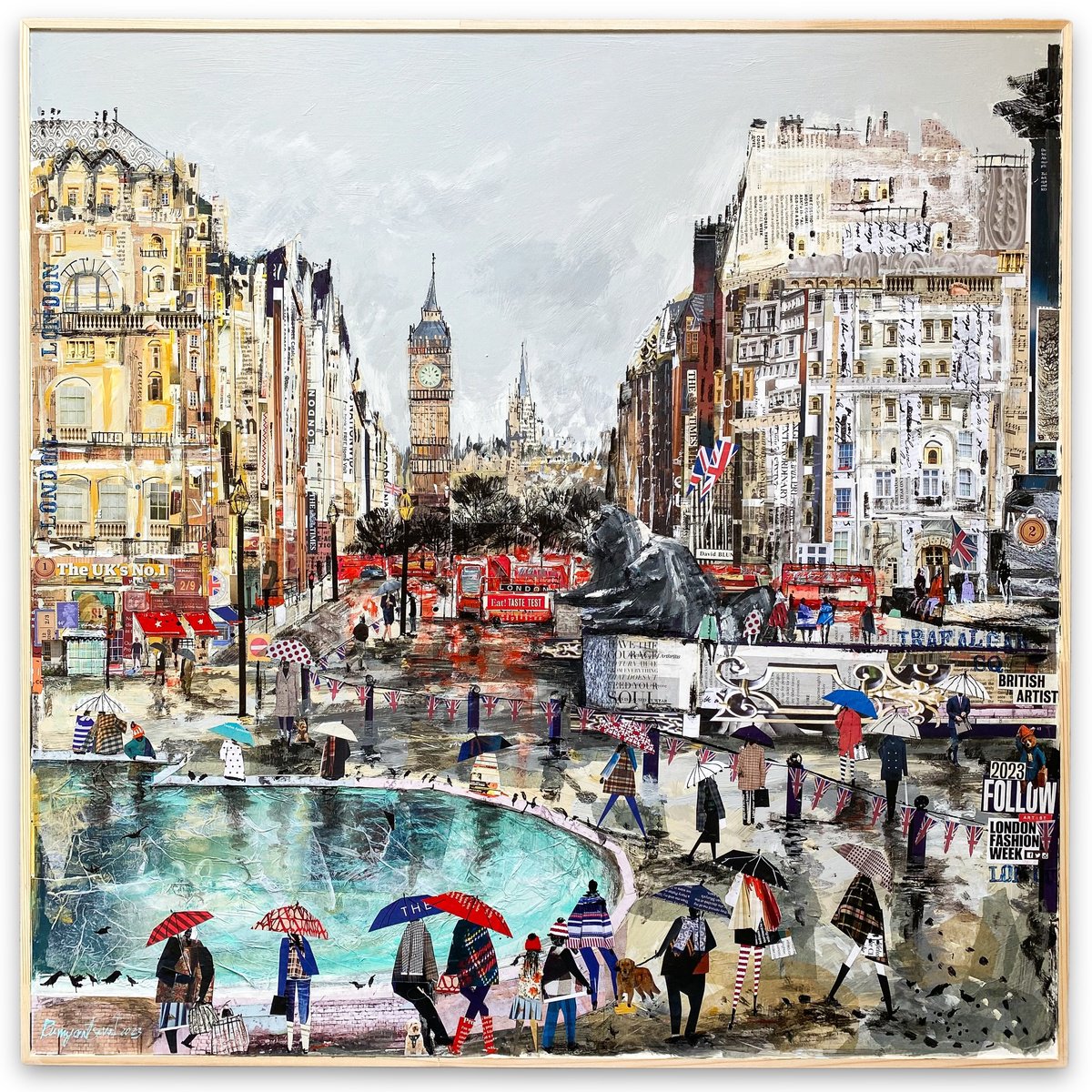 Impressionistic Cityscapes Acrylic Painting By Irina Rumyantseva, 31 X 31, Trafalgar Square, Original Artwork