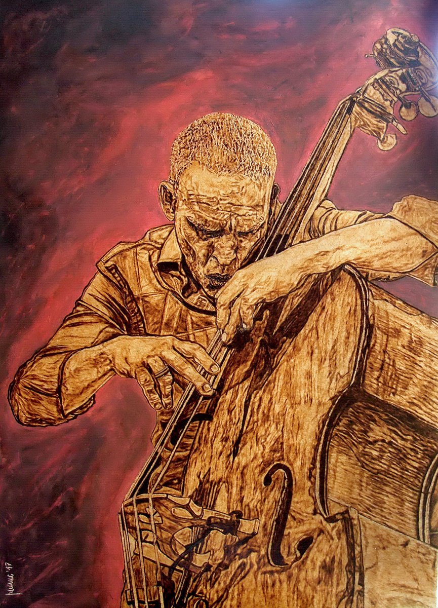 Expressive Portrait Painting By Milis Pyrography, 20 X 28", From Darkness, Original Artwork