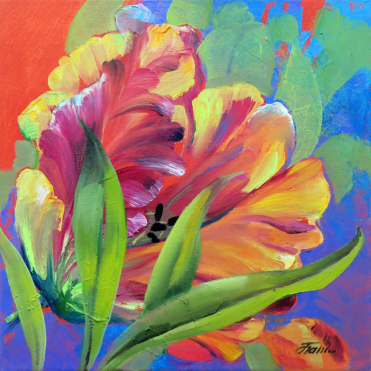 RED TULIPS, 40x40, oil on canvas by Olga Panina