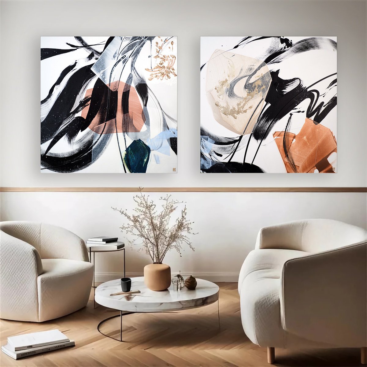 Abstract Acrylic Painting By Novi Lim, 78 X 36", Intro Diptych, Original Artwork