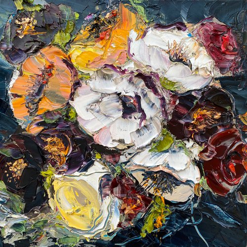 Midnight floral dream original painting on canvas by Oksana Petrova
