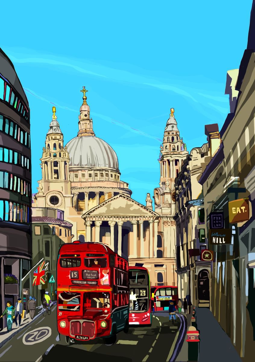 A3 St Paul’s Cathedral (Light Blue), London, Giclee Print by Tomartacus