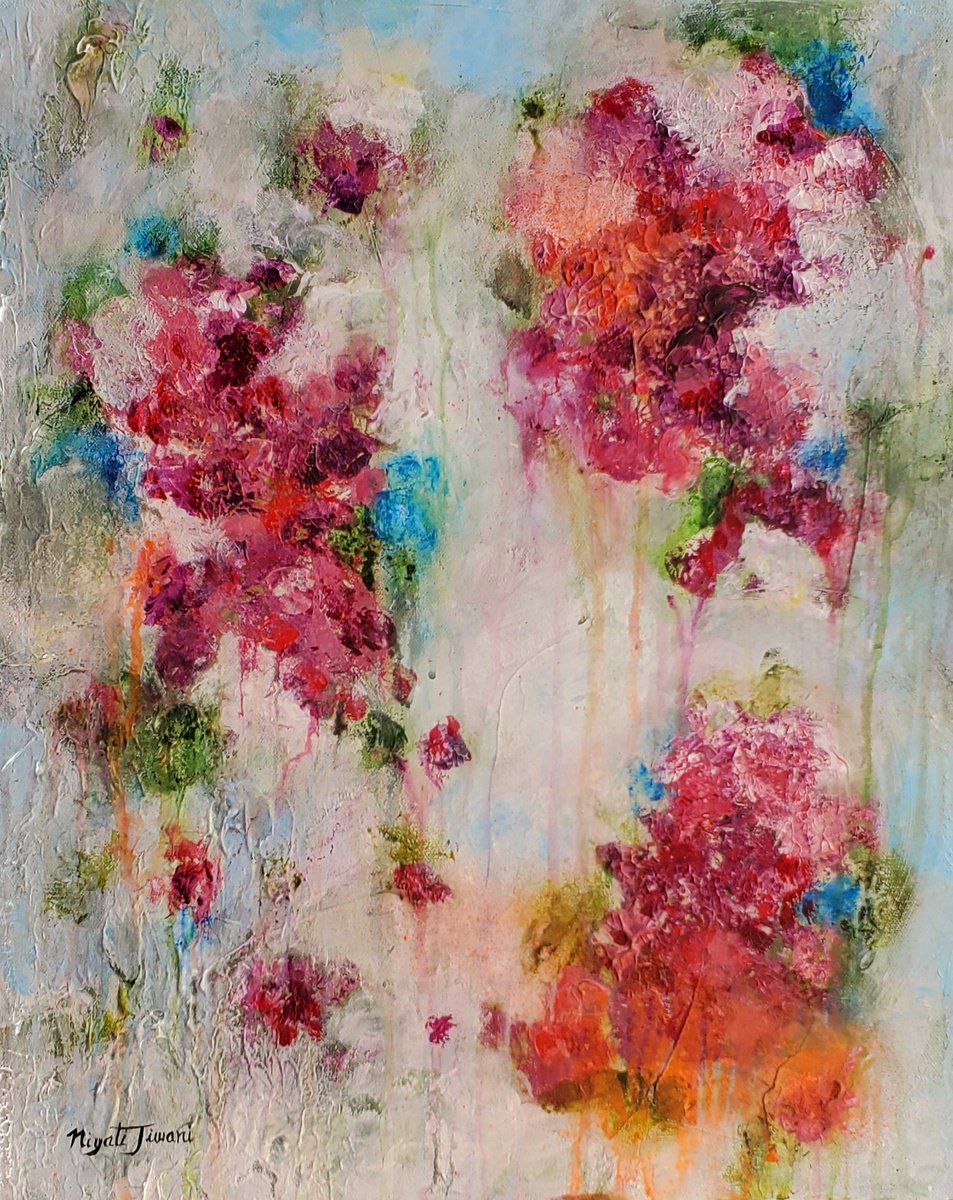 Impressionistic Botanical Acrylic Painting By Niyati Jiwani, 16 X 20", Cherish, Original Artwork