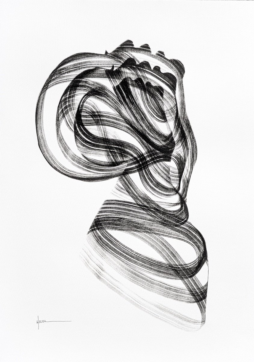 Expressive Portrait Ink Drawing By Nicol Vacaru, 15 X 22", The Weight Of Emotion, Original Artwork