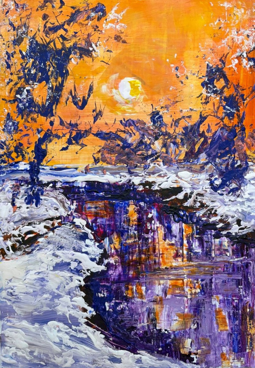  Orange Winter Sky By Tetiana Pchelnykova, 8 X 12, Artwork For Sale On Artfinder
